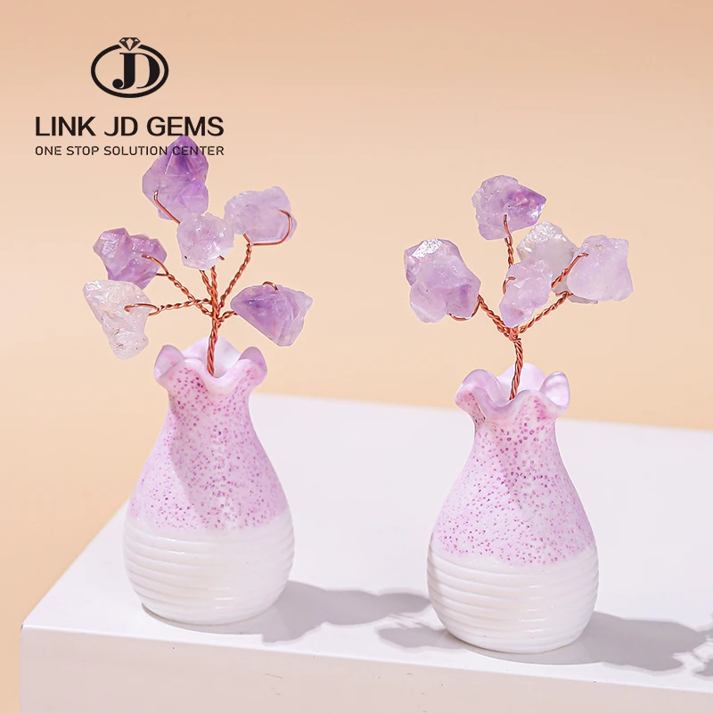 Natural Amethyst Flowers Crystal Lucky Tree Rose Quartz Gemstone Reiki Chakra Feng Shui Trees for Home Decor