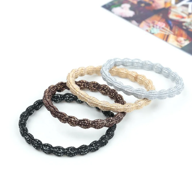 2021 Korea Stock Sale Elastic Wave Design Bling bling Glitter Knitted  Rubber Band  Hair Ties For Thick Hair