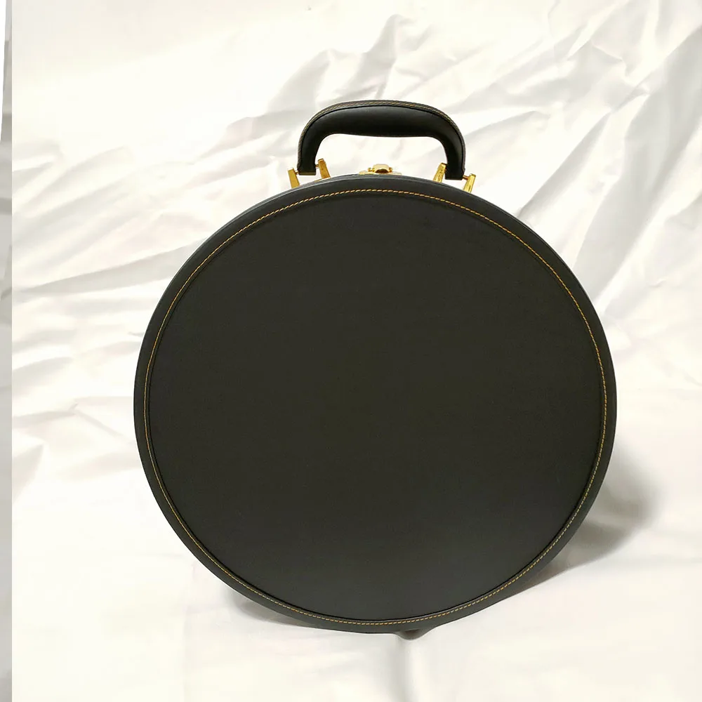 Luxury vintage leather hat box custom golden logo hat cap case box travel carrying case with handles
