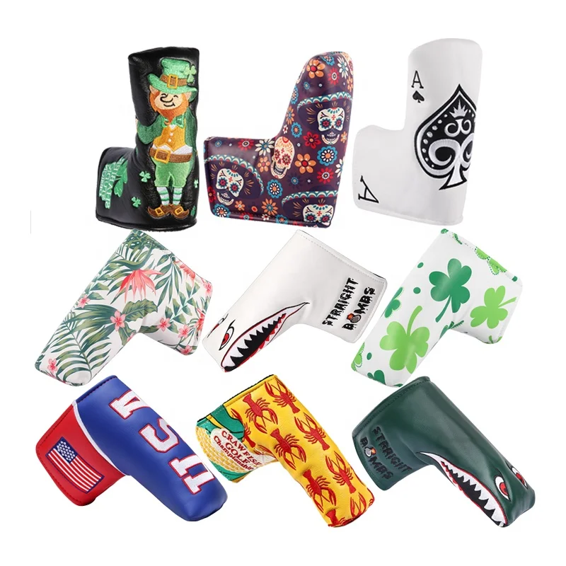 Custom PU Leather Embroidery Print Customization Magnetic Headcovers Golf Blade Putter Head cover