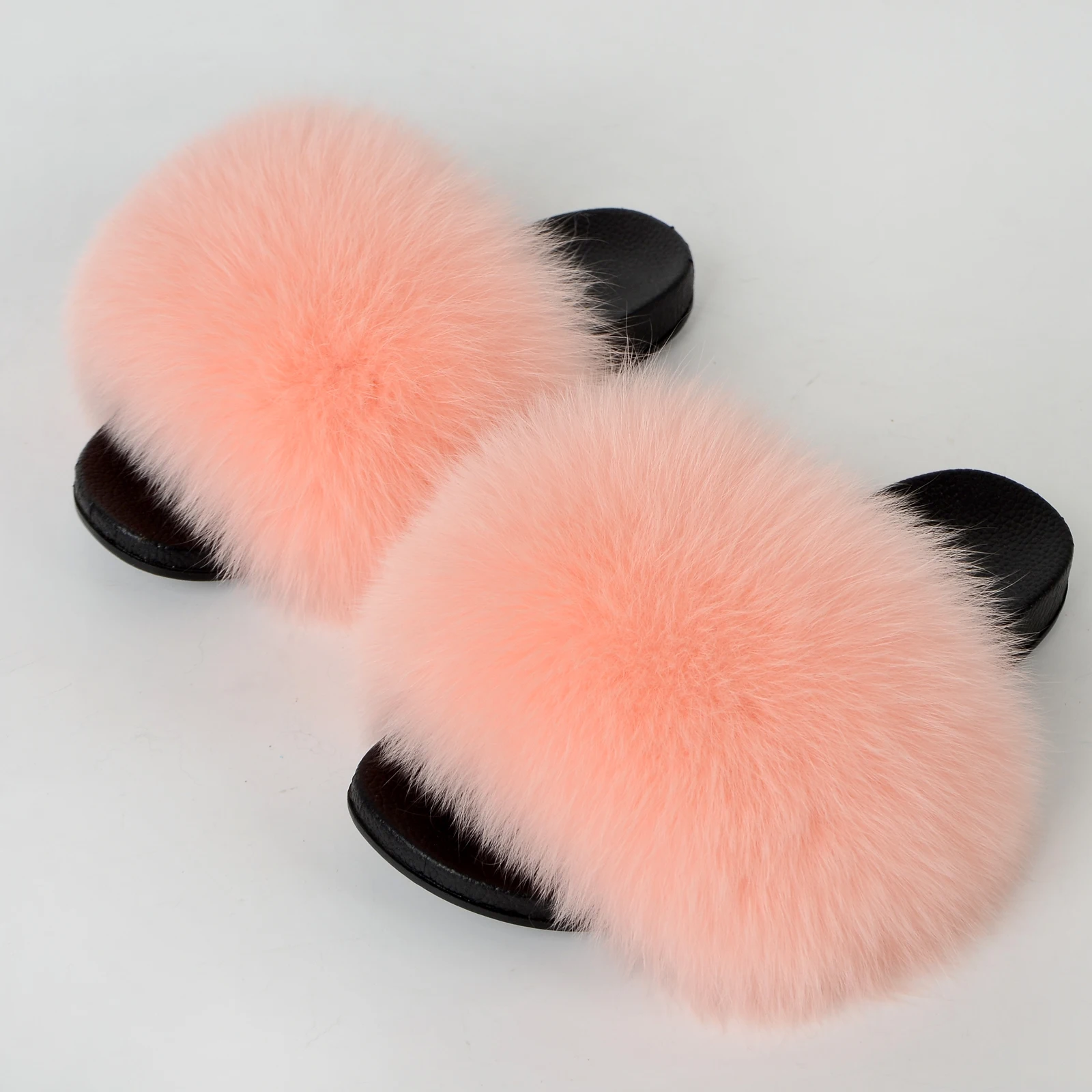 
Cost-effective colorful fashion luxury fluffy women middle fox fur slide 