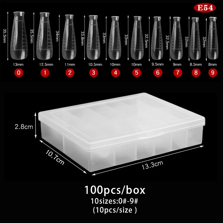 Hot Sale Stylish Transparent 100pcs Sizes Box Clear Tips Nail Crystal Full Cover Nail Tips With Scale