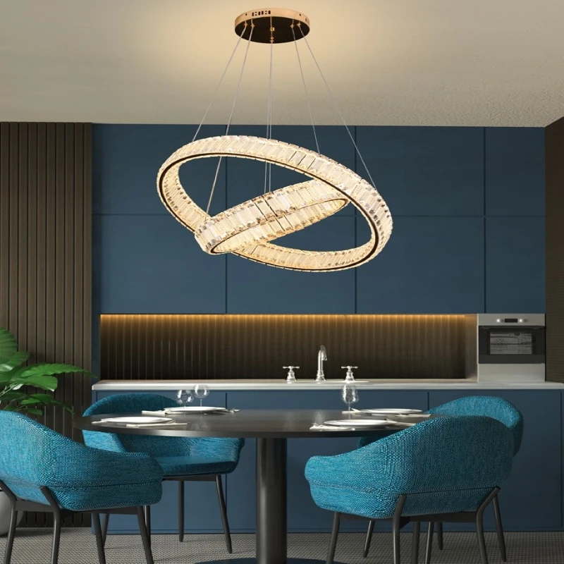 Wholesale 2 Round Ring Modern Crystal With Metal Frame Popular Hanging Lights Chandelier For Home Decoration