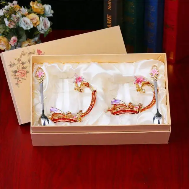 Newish Enamel Water Cup Glass Cup home rose band set heat-resistant tea cup exquisite gift box