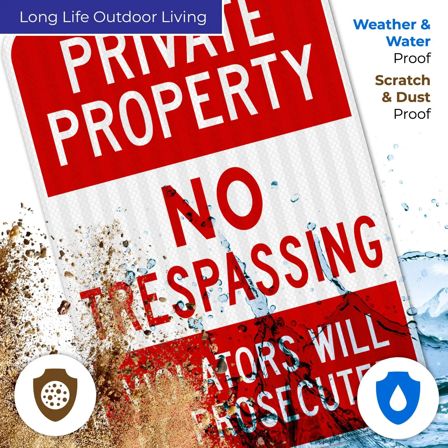 Private Property No Trespassing, Violators Prosecuted Sign 12x18 Inches, 3M EGP Reflective .063 Aluminum, Indoor/Outdoor