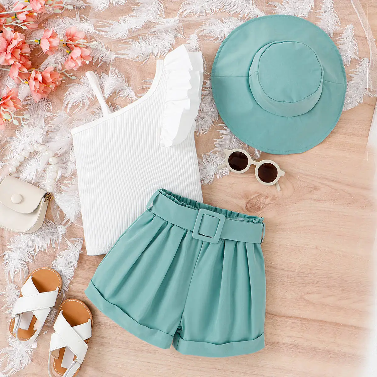 Baby Girl Clothes 2PCS Ruffle Outfits White Shirt Tops+ Denim Pants Ripped Jeans for Girls Fashion
