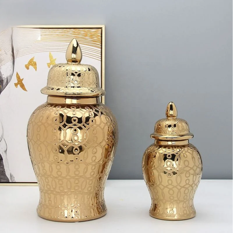 LBR Luxury European Electroplated Ceramic Decoration Tall General Jar Ceramic Porcelain  Artifact Flower Vase Decoration