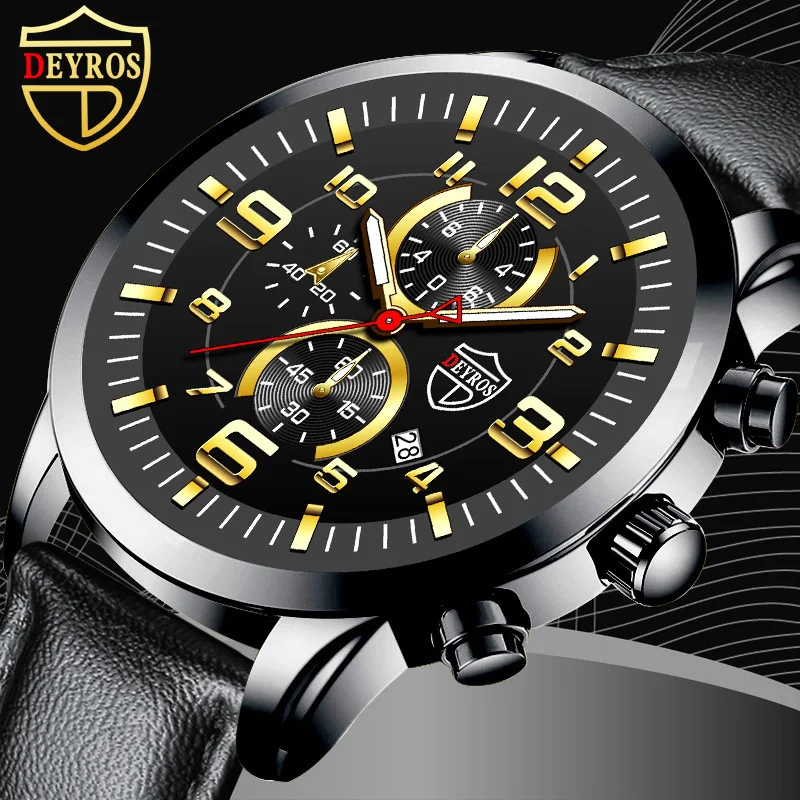 DEYROS Fashion Mens Sports Watches Wholesale Luxury Stainless Steel Quartz Wristwatch Luminous Clock Man Business Casual Watch