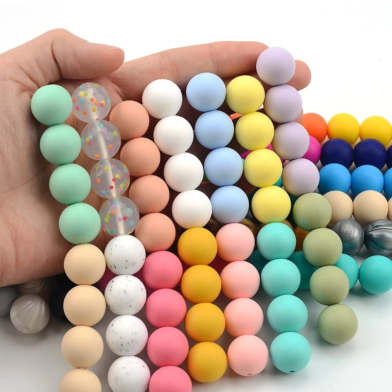 Amazon Hot Sale Eco Friendly 9mm 12mm 15mm 20mm Food Grade Baby Round Shape Silicone Teething Beads (1600284369395)