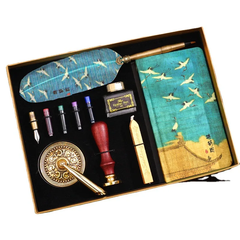 Paul Cezanne Chinese Style Feather Pen Set Antique Calligraphy Writing Dip Pen Luxury Vintage Signature Pen for Gift