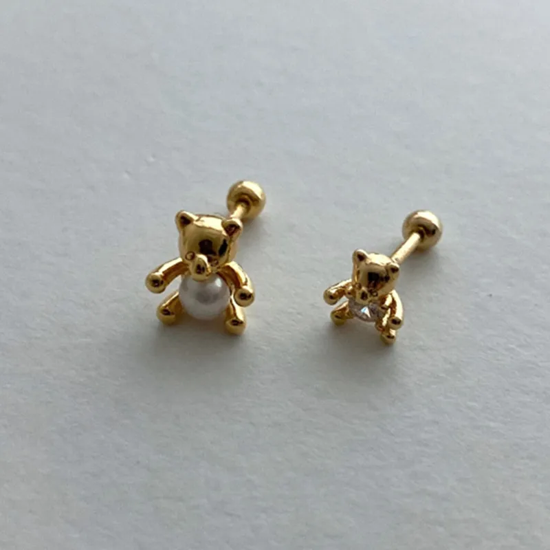 CANNER 2022 Fashion Jewelry 925 Sterling Silver Cute Small Bear Stud Piercing Earrings For Woman