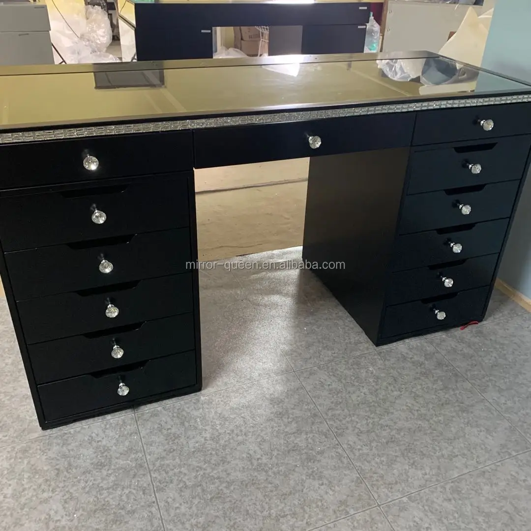 Роскошная Высококачественная женская спальня с алмазной глянцевой краской для макияжа с большим зеркалом с регулируемой яркостью для гостиничной ванной комнаты