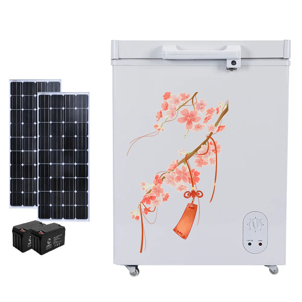 Portable deep chest freezer 68L top open single door thick foam door with solar system all in one freezer dc 12 24 freezer