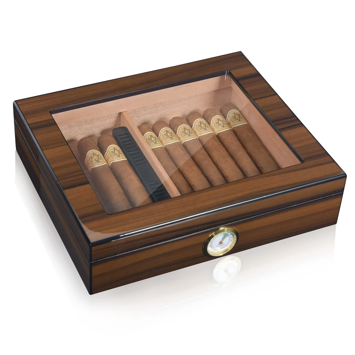 Hot sale Classical Wood Box Humidor Desktop Cigar case Top Glass  Custom Logo Cigar Storage Cigar Humidor box