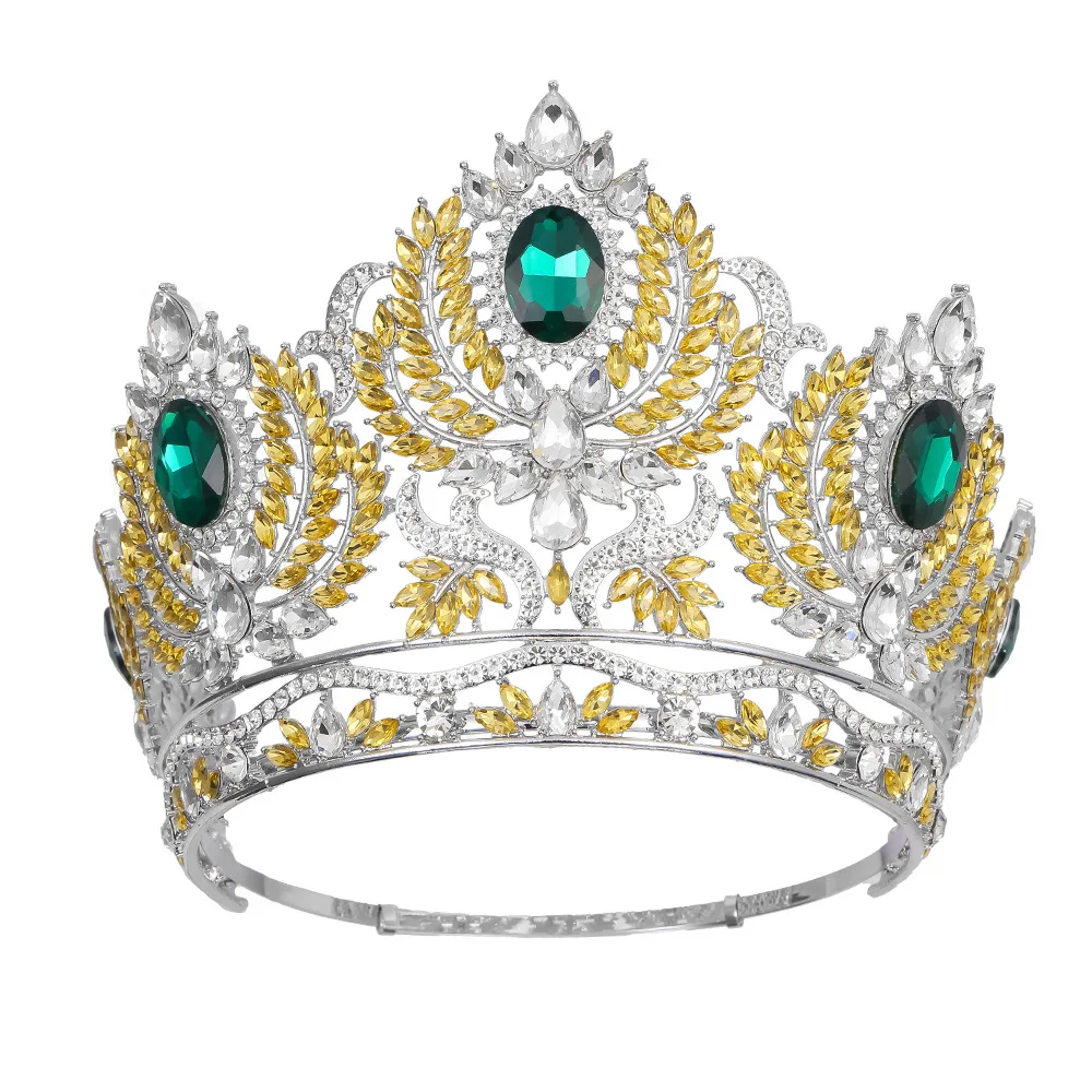 Europe And The United States Super-sized Bride Crown Beauty Pageant Crown For Queens Baroque  Yellow Crystal Full  Crown