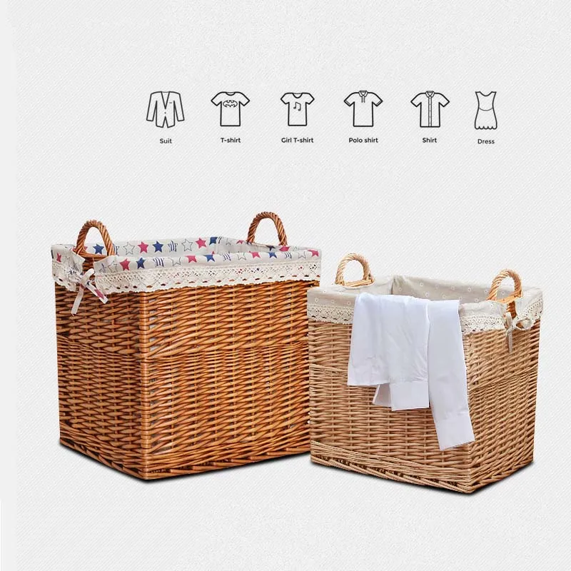 laundry basket natural wicker weaving home Hotel room bamboo rattan wicker rectangular laundry baskets with lining cloth