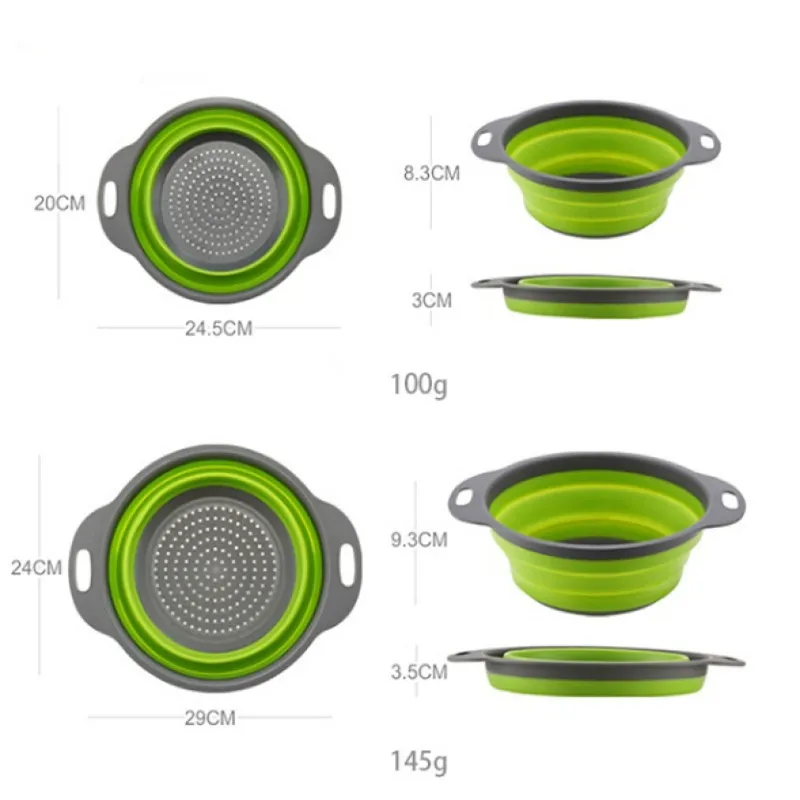 Collapsible Foldable kitchen rice strainer adjustable silicon collapsible bowl plastic strainer colanders set with hand