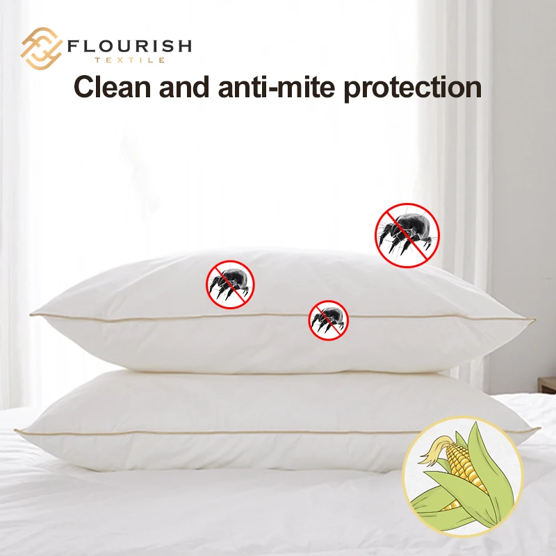 Flourish ODM/OEM 100% corn fiber filling 100% cotton cover bed pillow-soft sleeping pillows almohada
