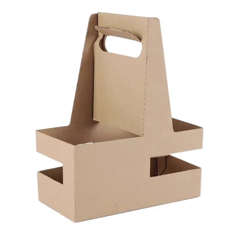 Portable Corrugated Brown Kraft Paper Coffee Cup Holder Tray 6 Cup Takeaway Drink Paper Carrier Tray Stamped Whisky Tequila