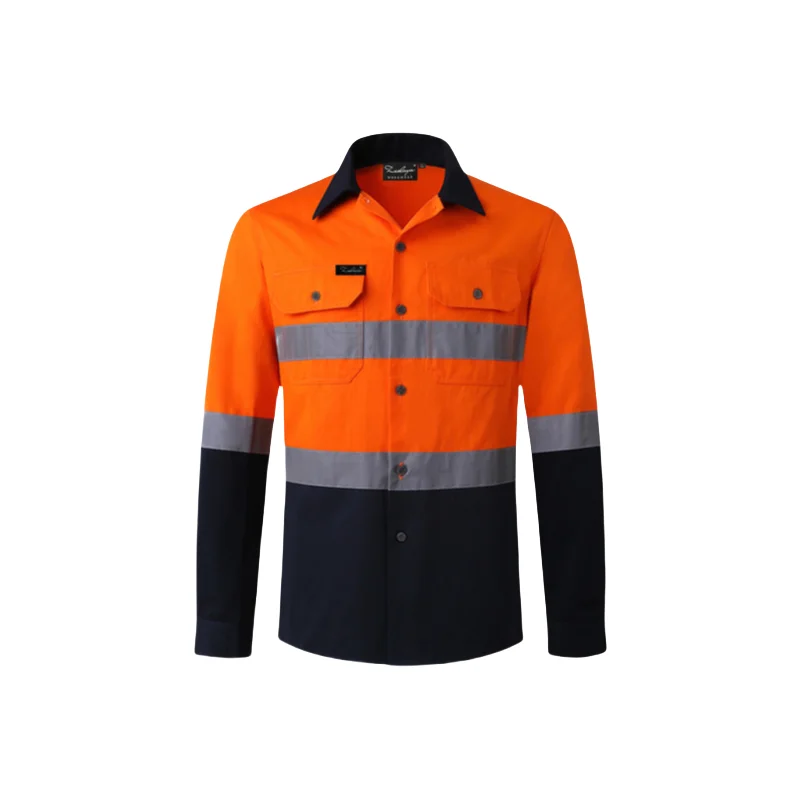 Custom long sleeve reflective safety clothing work shirt High visibility safety uniform polyester cotton reflective shirt