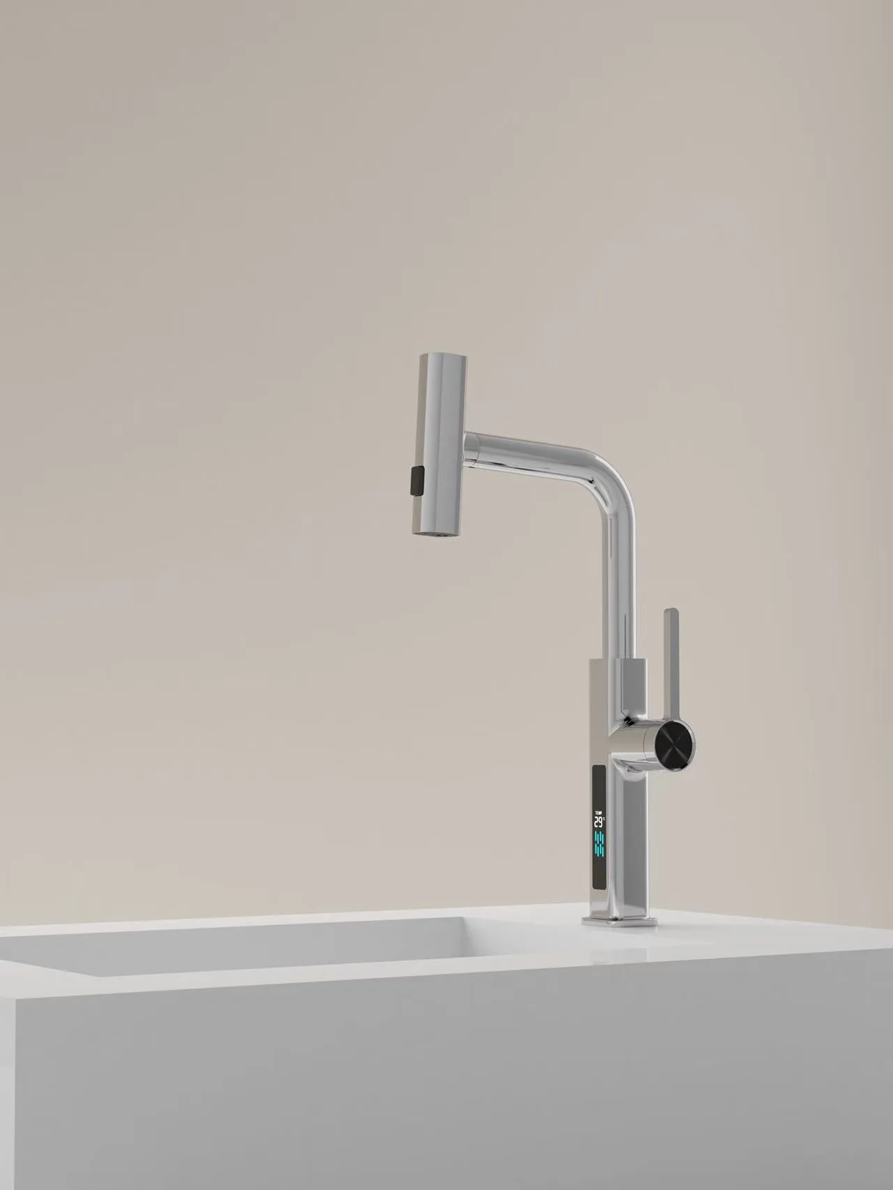 New All copper high-end kitchen waterfall digital display pull faucet