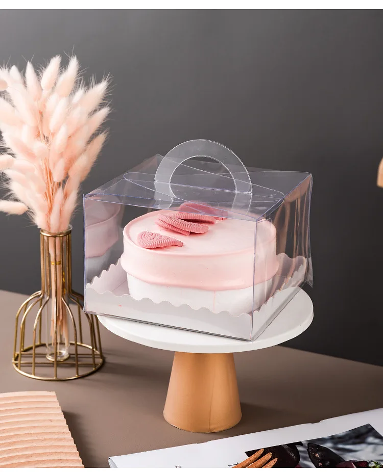 Wholesale Transparent Cake Box Bento Cake Boxes Custom Portable Baking Packaging With Handle Roll Cake In Bulk