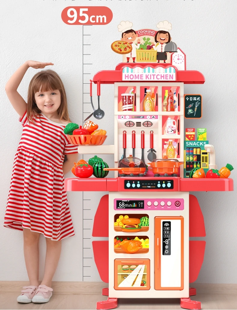 2025 newest 95 cm Musical Lights Kitchen Toys Pretend Play Toy Kitchen For Children