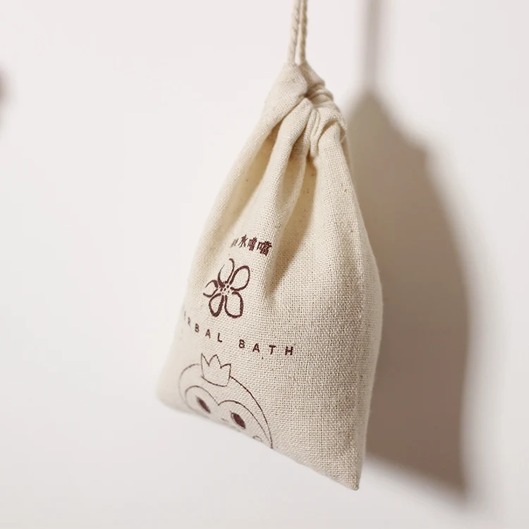 Fashion High Quality Reusable Drawstring Eco Cotton Flax Linen single drawstring  With Logo