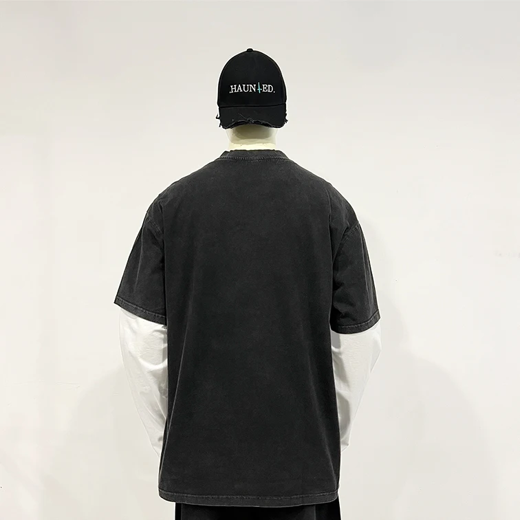 custom black vintage oversized heavyweight long sleeve t-shirt for men long sleeve t shirt double layered long sleeve t shirt