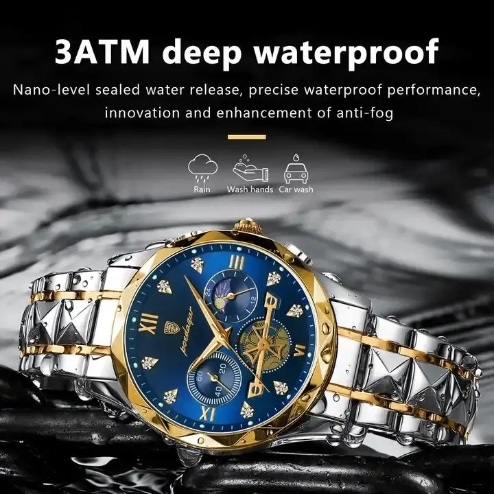 2024 Poedagar P996 Classic Series Flywheel Second Hand Lunar Display 30M Waterproof Quartz Watches For Men