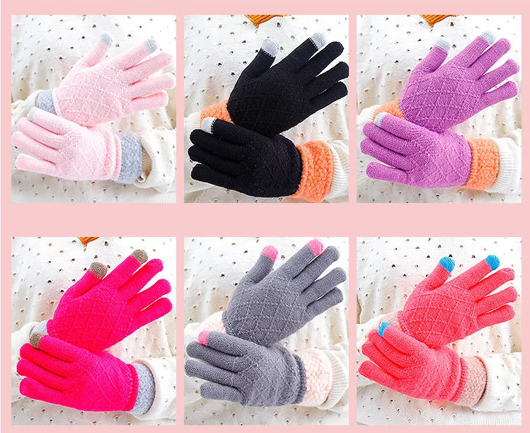 Custom Touch screen acrylic knitted doubld cartoon fashion winter hands magic gloves