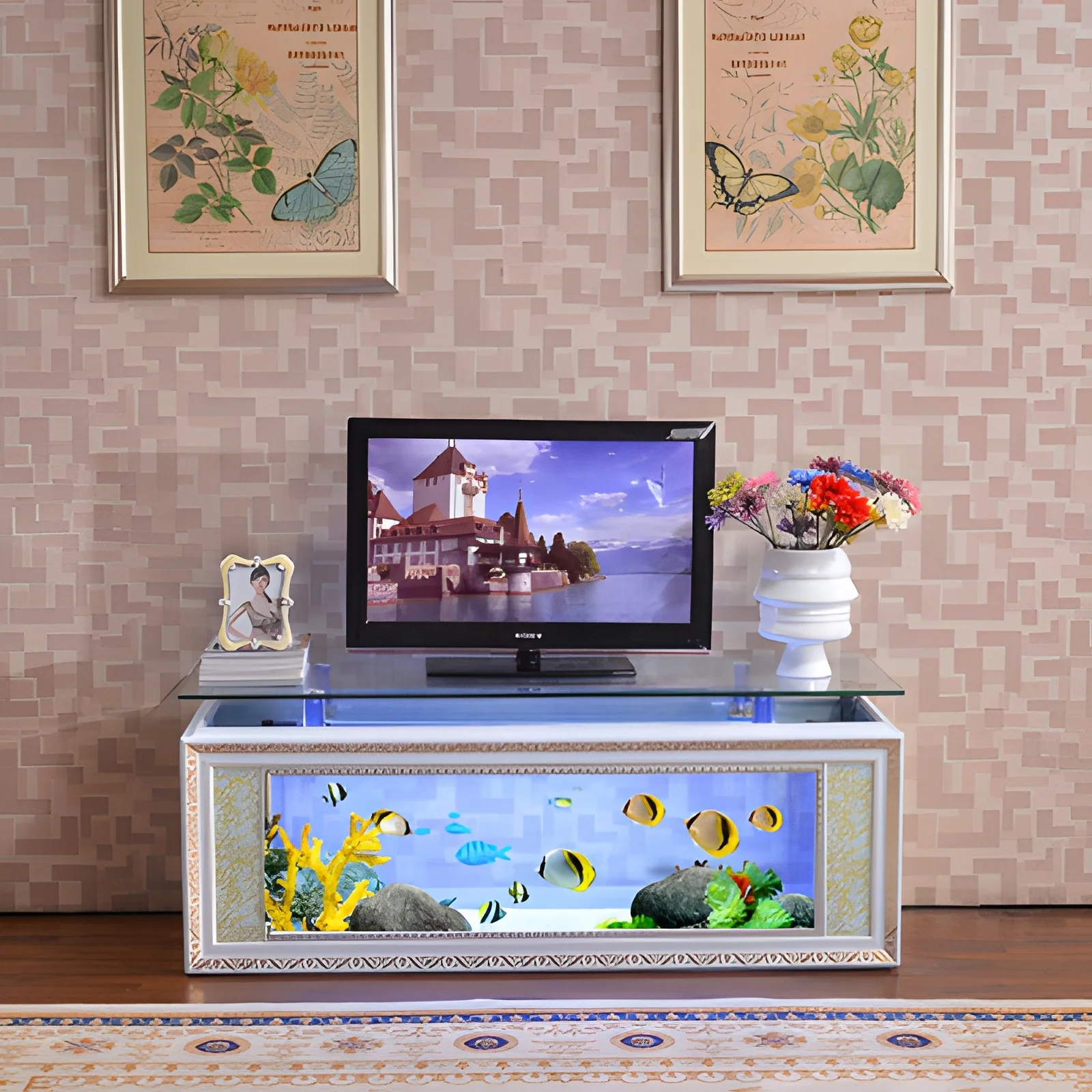 European-style TV cabinet ecological fish tank aquarium glass bar living room home coffee table