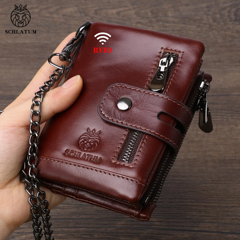 SCHLATUM RFID Genuine Leather Men Wallets Casual Cowhide Male Slim Card and Money Holder Wallet