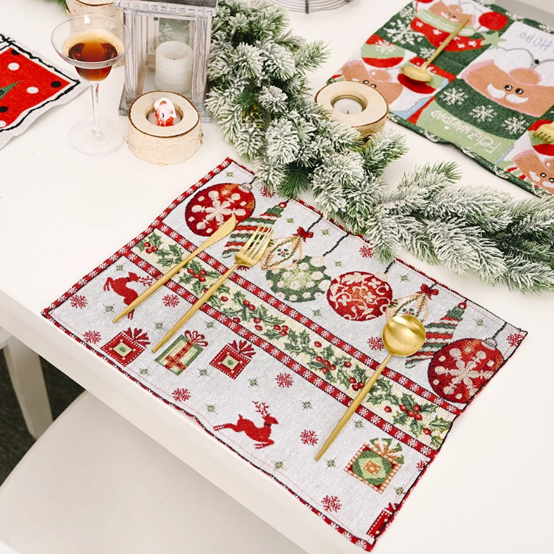 Christmas Knitted Table Placemats Festive Santa and Tree Patterns for Holiday Home Decoration