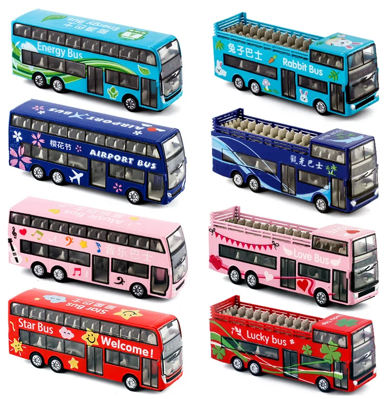 Mini Portable Mini Bus Metal Simulation 1/64 Double decker Bus Bus Return Alloy Car Model Toy