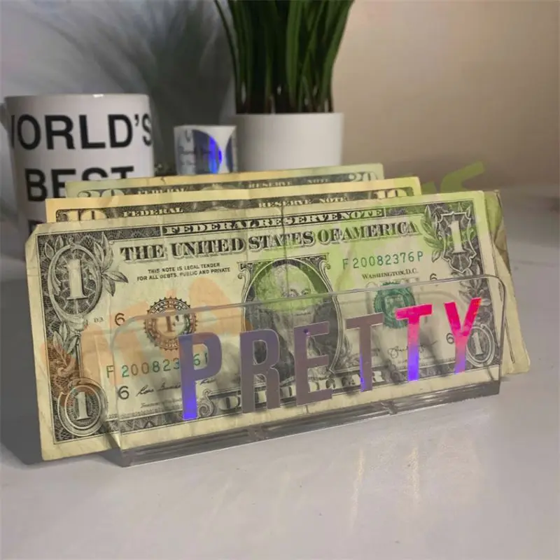 custom acrylic crystal cash tray cash holder organizer cash stuffing saving budget system money organizer box case clear glitter