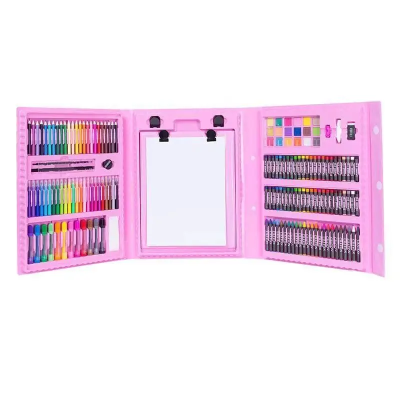Hot Selling Diy Arts Supplier 208pcs Plastic Box Art Drawing Set with Color Pencil and Crayons for Christmas Gift