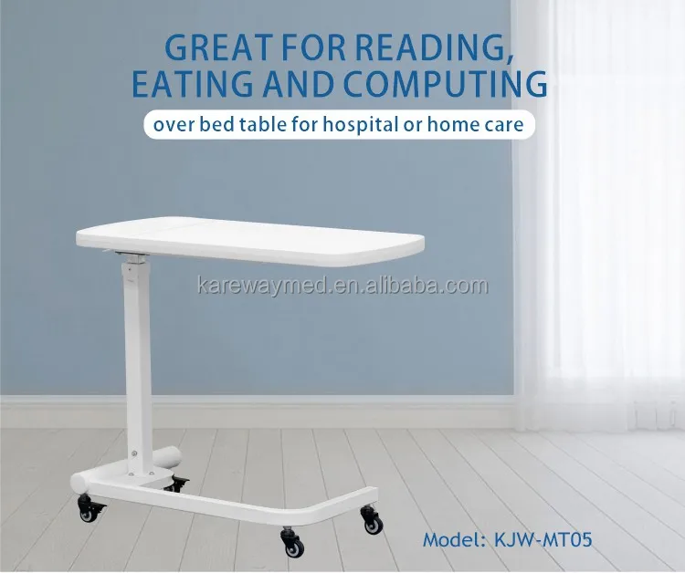 Hospital Style Heavy Duty Steel Frame Multi-purpose Standard Over Bed Table For Hospital