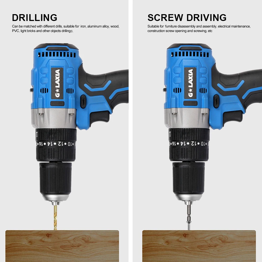 20V Li-Ion Brushless 13mm keyless chuck double speed impact drill with built-in LED worklight