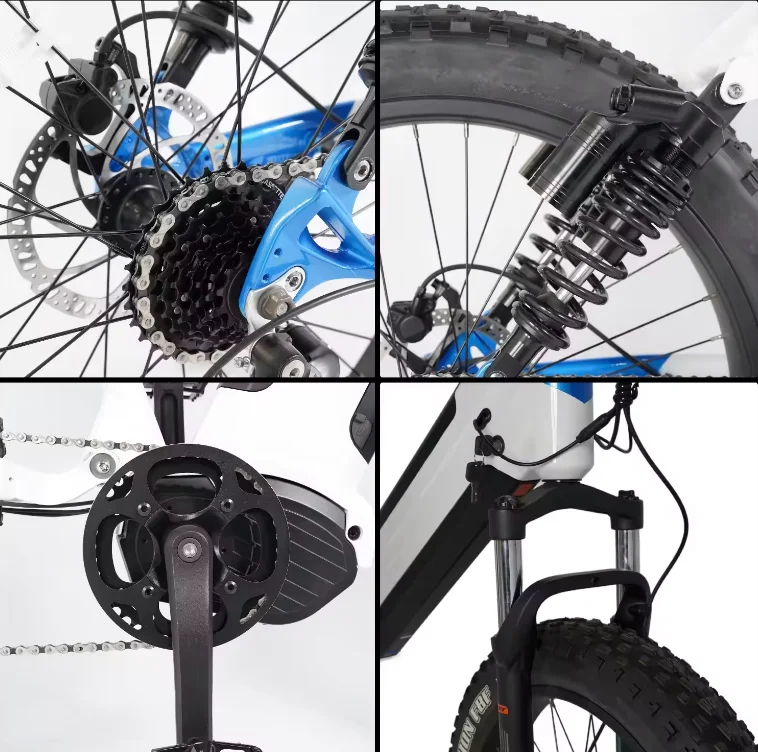 2024 New Style Fat Tire E Bike 48v Electric Bike Full Suspension Electric Bicycle  7 Speed Electric Bike