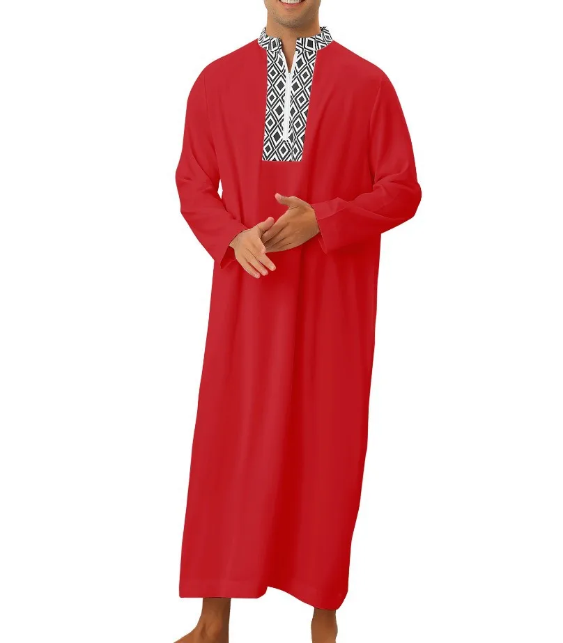 2024 Men Style Arabic Moroccan Islamic Thobe Dress Traditional Muslim Abaya Clothing