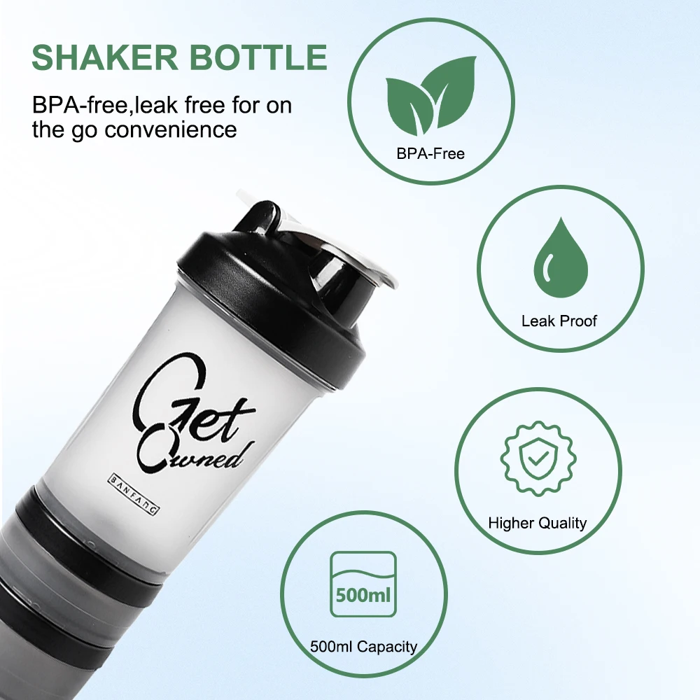 Custom Logo Sports Shaker Cup Blender Protein Shaker Bottle Gym Water Bottle with Compartment Set