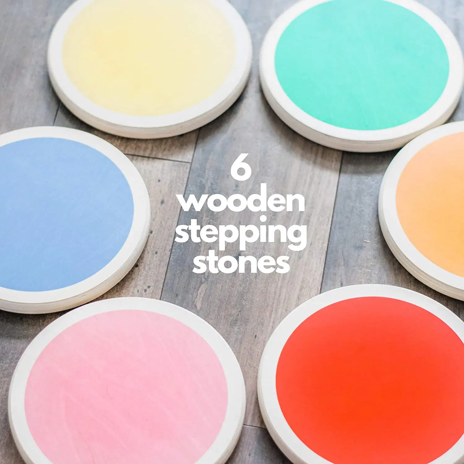 Xiair Montessori Balancing Step Stones For Kids Non-Slip Rainbow Wooden Balance Stones Set Of 6 Jumping Walk Training Toys