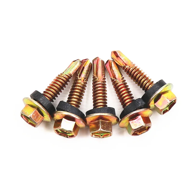 hex head drilling screw perno Carbon steel flange hex washer coating painted hexagon self drilling bolt silver white zinc plated