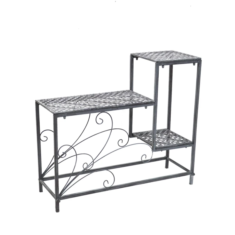 Balcony Stair Step Metal Flower Pot Stand Custom 3 Tiers Garden Plant Potted Display Rack Shelf