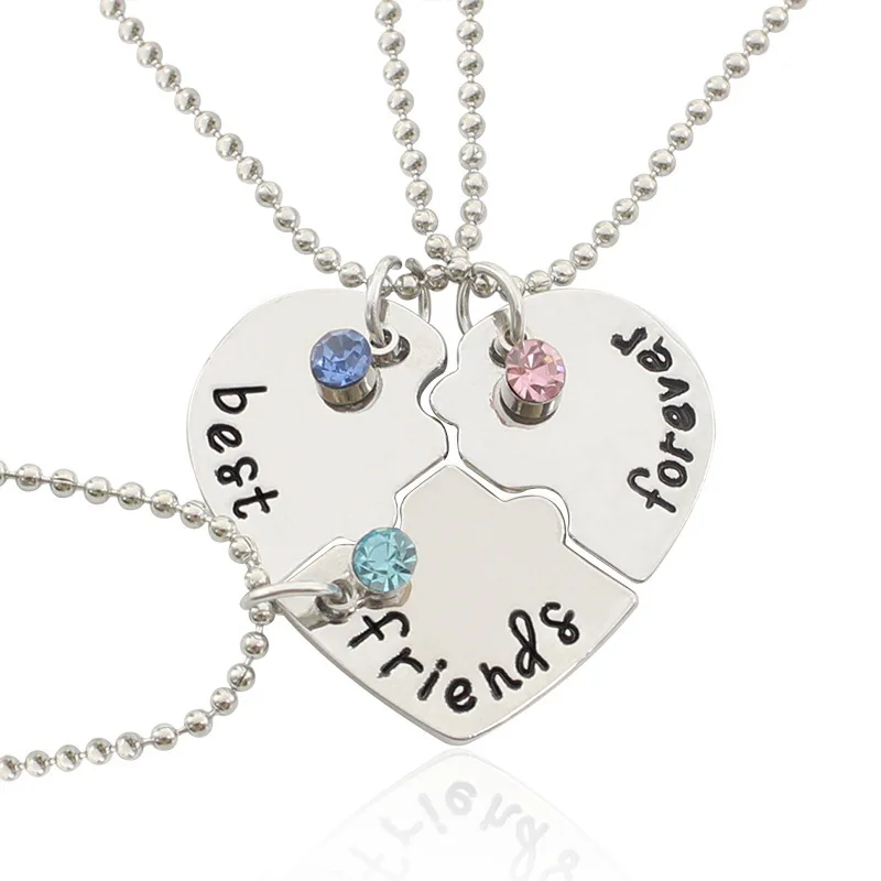 Wholesale Good Girlfriends Series Heart Stitching Hanging Ornaments Bestfriends Love Necklace Rhinestone Pendant Stitching Set
