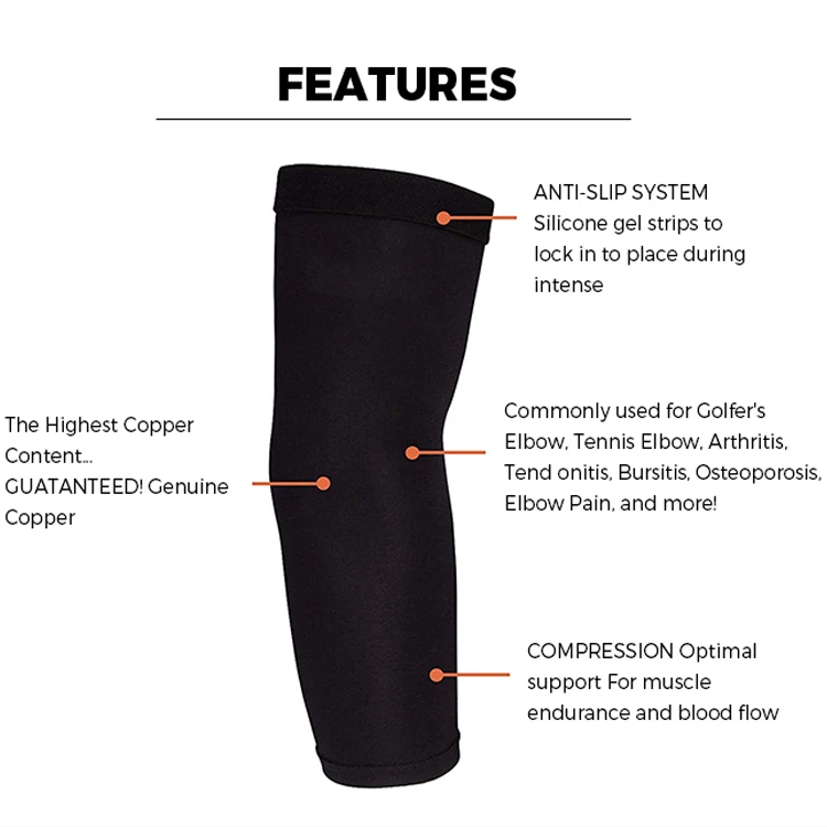 Wholesale Custom Logo Copper Neoprene Basketball Shooting Compression Arm Sleeves Nylon Elbow Brace for Gym Use Pain Relief