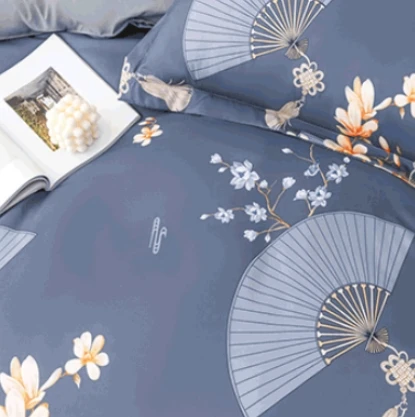 Spring and Autumn four-piece set of pure cotton household brushed simple bedding sheets quilt cover three-piece set ins style