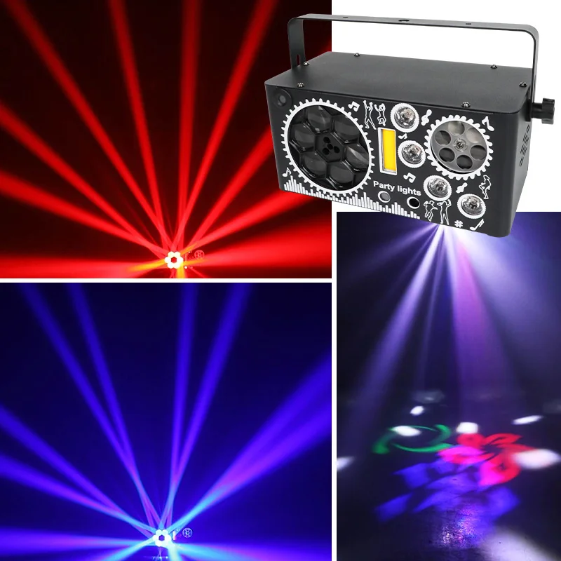 Update 7 In 1 Mixed Effect DMX Sound Activated Laser Lights DJ Disco Gobo RGBW UV Strobe Party Lights Indoor Rave Club Lighting