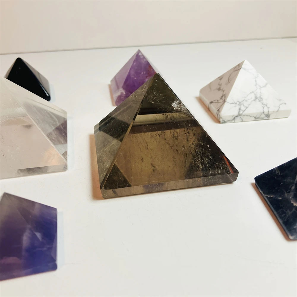 Natural Crystal Pyramid Natural Mixed Raw Stone include Pyrite Amethyst Blue Apatite Amazonite Fluorite Mookite Pink Opal Rose Quartz Strawberry Quartz
